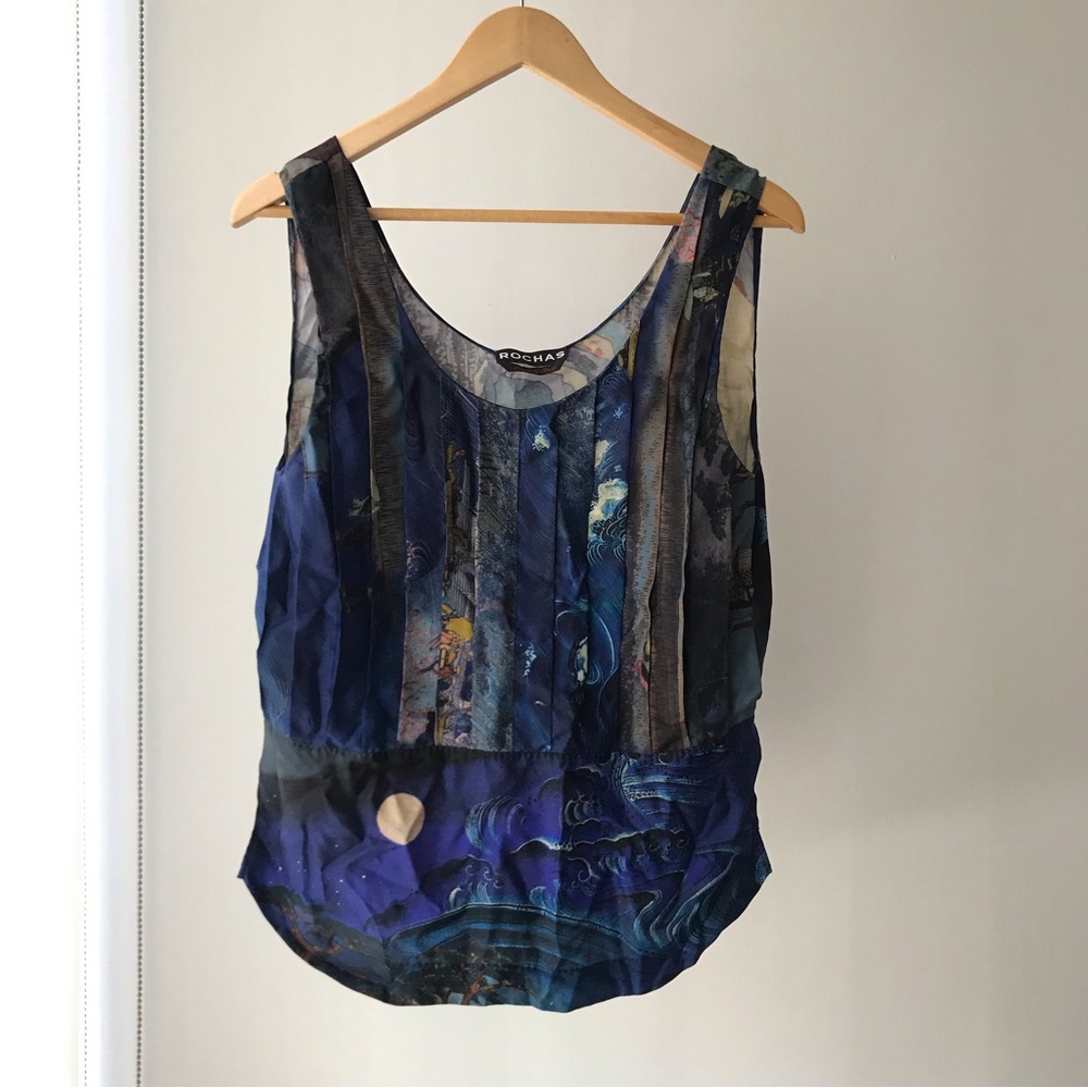 Rochas Paris Navy Blue Printed Top Italy